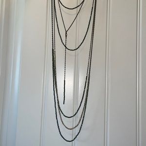 Brand New! Grace and Emma Beaded Layered Necklace w Diamond! Mermaid Blue!